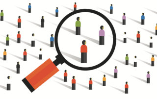 target client | magnifying glass over people